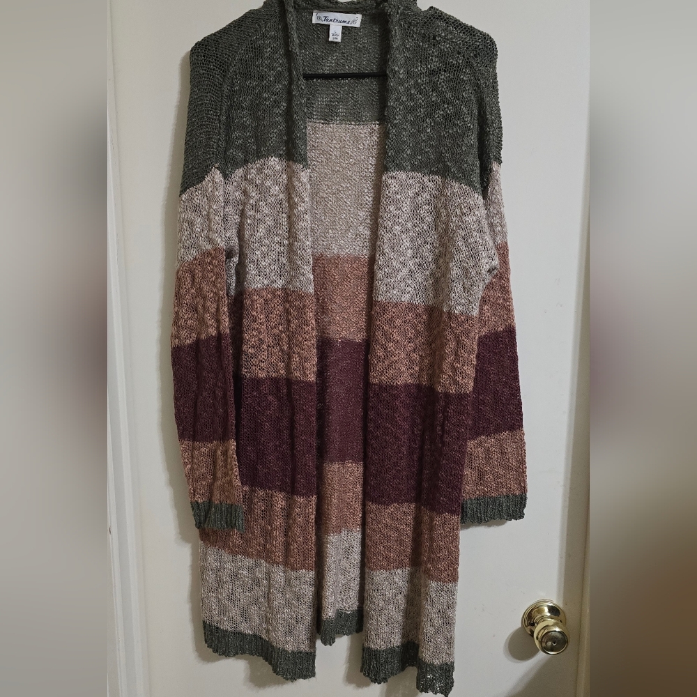 K Jordan Earthy Tones Striped Cardigan
